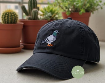 Pigeon Embroidered Hat, Funny Pigeon Baseball Cap, City Bird Dad Hat, Bird Lover Gift, Embroidered Pigeon Cap, Urban Nature Aesthetic