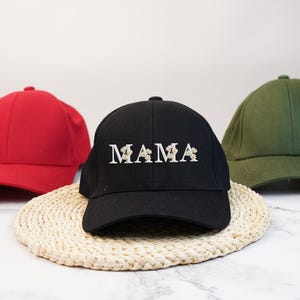 Floral Mom Baseball Cap Embroidered, Gift For Mom, Embroidered Mom Vintage Hat, Gift for New Mom, Baby Announcement Gift, Wildflower Hat Cap
