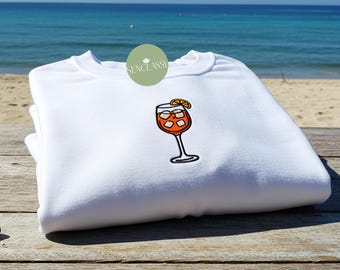 Gesticktes Aperol Spritz T-Shirt, gesticktes Cocktail-T-Shirt, gesticktes Sommer-T-Shirt, trendige Sommer-T-Shirts für Frauen, trendiges Sommer-Shirt