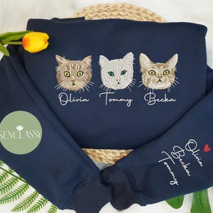 Custom Pet Embroidered Sweatshirt, Custom Hoodies, Custom Pet Portrait Embroidered Sweatshirt, Custom Cat Face Sweatshirt, Dog Sweatshirt