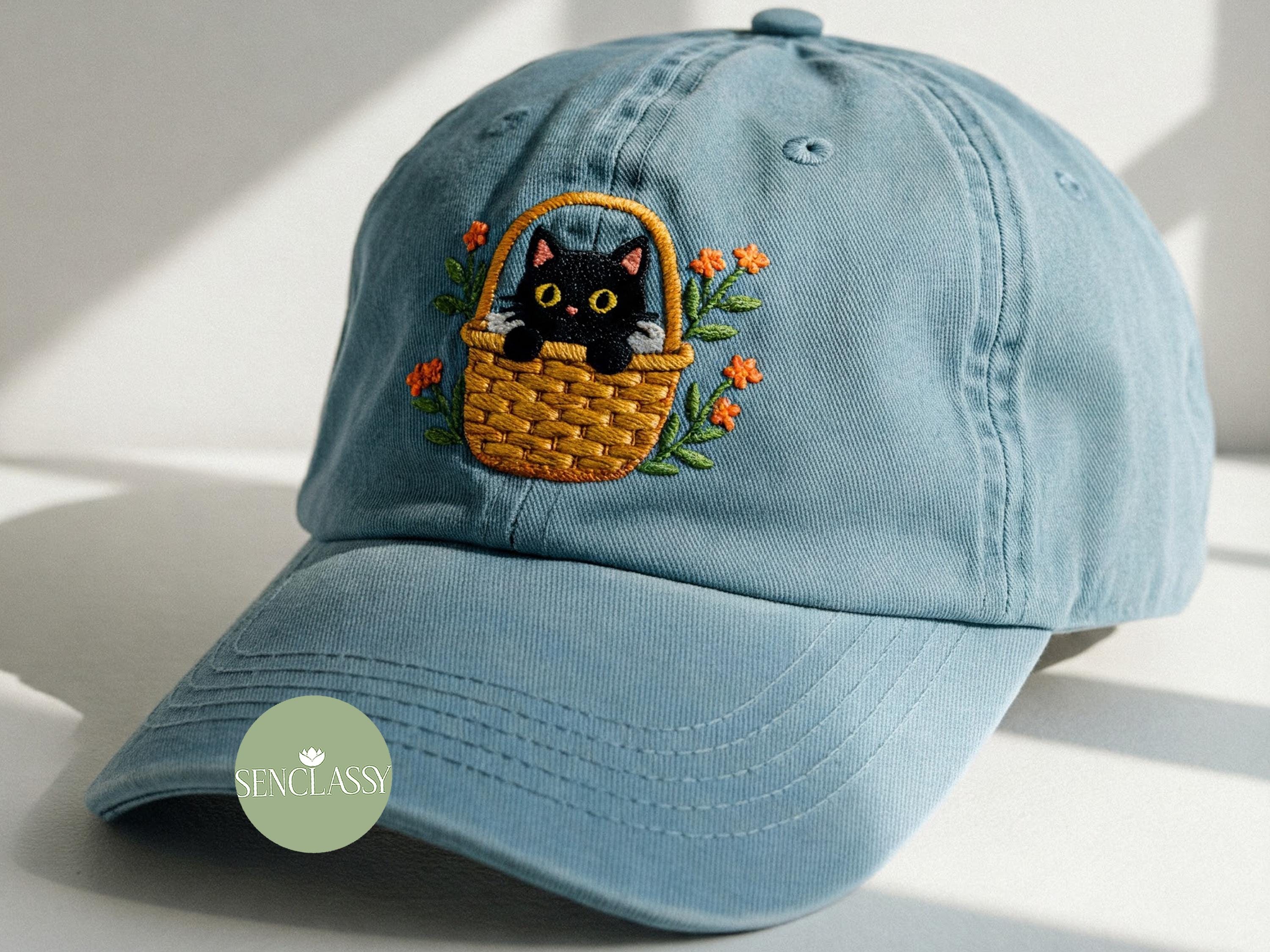 Black Cat And Plant Washed Baseball Hat, Cat Dad Hats, Gift for Cat Mom, Cat Father Hats, Cat Lover Gift Mothers Day Hat, Plant Lover Gift