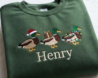 Personalized Mallard Duck Christmas Embroidered Sweatshirt, Hunter Crewneck, Waterfowl Lover Gift
