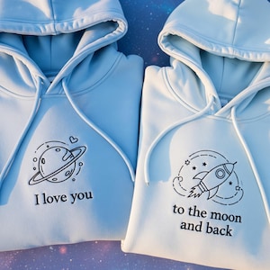 Sun and Moon Couple Hoodies with Personalized Initials | Custom His and Hers Matching Sweatshirts | Valentine or Anniversary Gift