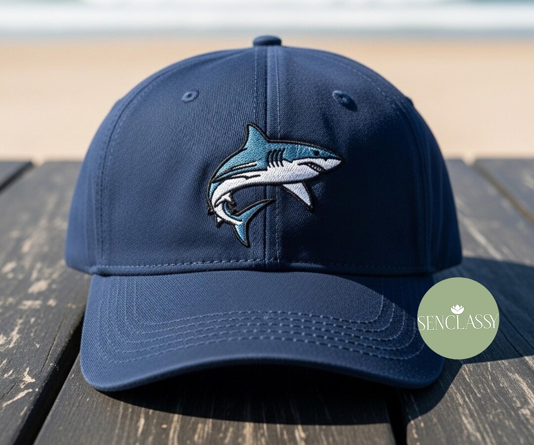 White Shark Embroidered Baseball Cap, Washed Dad Hat for Ocean Lover ...