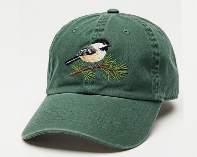 Chickadee Embroidered Dad Hat, Baseball cap, Wildlife bird watcher gift, adjustable Vintage Cap, Father Day Gift for Bird Lover