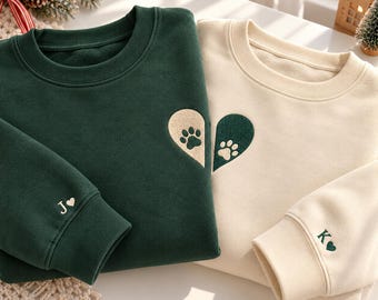 Personalized Matching Couple Embroidered Sweatshirts, Pet Lover Couples Sweater, Anniversary Gift