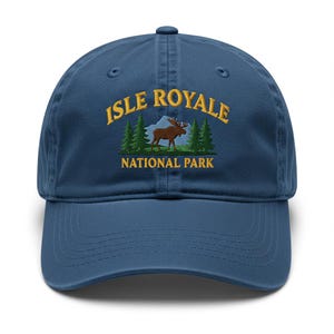 Isle Royale National Park Embroidered Hat, Vintage Washed Hiking Cap, Lake Superior Wilderness Hat, National Park Gift, Outdoor Dad Hat