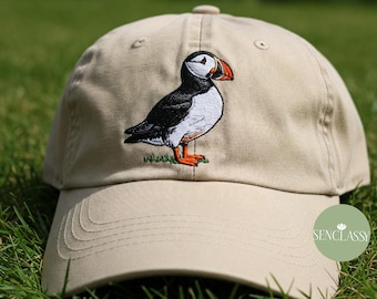 Embroidered Puffin Hat, Cute Bird Baseball Cap, Coastal Wildlife Dad Hat, Nature Lover Gift, Washed Cotton Outdoor Animal Hat, Summer Hat