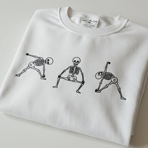 Skeletons Yoga Embroidered Shirt, Halloween Shirt, Yoga Lover Shirt, Meditation Shirt, Gift For Yogi, Skeleton Shirt, Meditation Namaste Tee