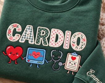 Personalized Cardiology Embroidered Sweatshirt, Cardiac Applique Crewneck, Nursing Gift