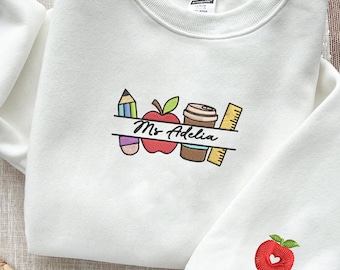 Geborduurd lerarensweater, gepersonaliseerd terug naar school cadeau, aangepast geborduurd sweatshirt leraar waardering geborduurde hoodie