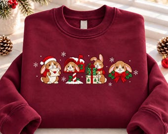 Bunny Christmas Embroidered Sweatshirt, Santa Rabbit Crewneck, Christmas Bunny Shirt, Rabbit Lover Christmas Gift
