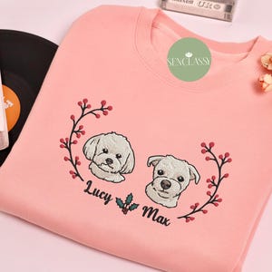 Custom Dog Face Christmas Embroidered Sweatshirt, Personalized Pet Face Xmas Sweatshirt, Pet Name Sweatshirt, Dog Lover Christmas Sweatshirt