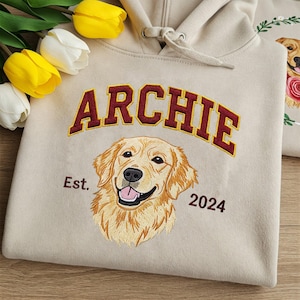 Custom Dog Hoodie Embroidered Dog Name, Varsity Personalized Pet Face Sweatshirt from Your Photo, Varsity Style Hoodie, Gifts for Dog Owners