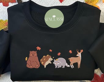 Respect Wild Life Autumn Fall Embroidered Sweatshirt, Forest Animal Wildlife, Protect National Park, Camping Outdoors Granola Girl