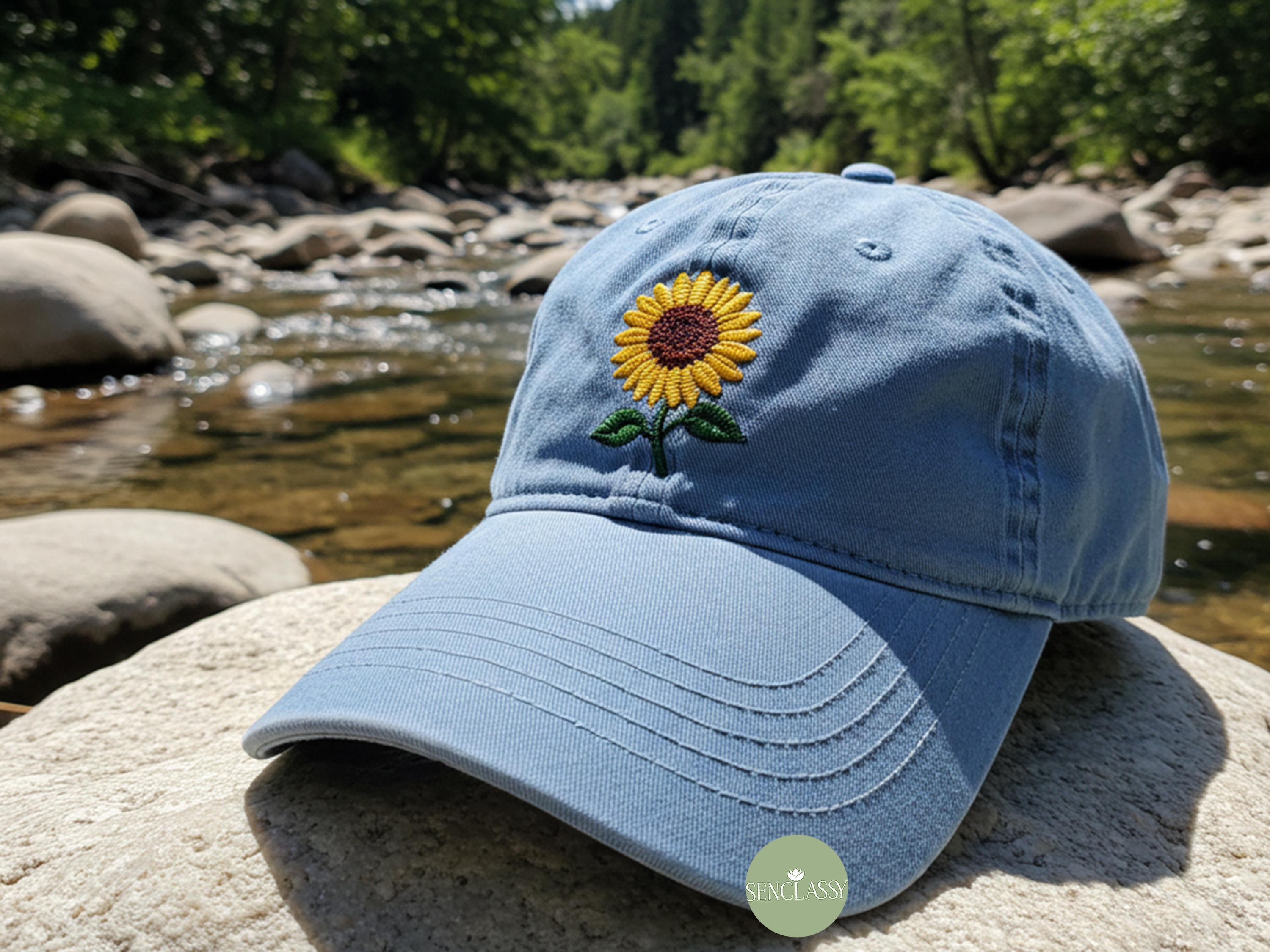 Tech Design Sunflower Baseball Cap – Embroidered Cotton Adjustable Dad Hat In Light Blue | Unisex Casual Hat - View #8