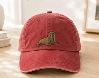 Walrus Embroidered Baseball Hat, Walrus Dad Cap, Ocean Wildlife Cap, Coastal Gift