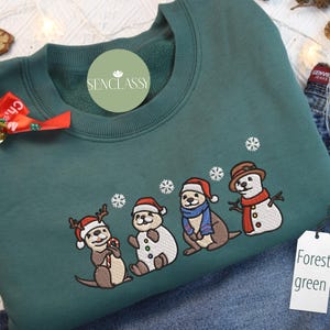 Otter Christmas Lights Embroidered Sweater, Xmas Sea Animal Sweatshirt, Otter Snowman Shirt, Otter Lover Gift, Otter Merry Christmas Shirt