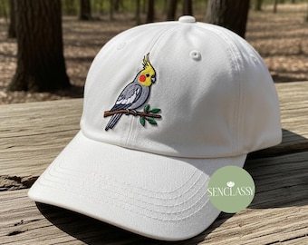 Cockatiel Embroidered Baseball Cap for Dad, Bird Washed Dad Hat, Cockatoo Pet Lover Hat, Urban Nature Aesthetic, Father’s Day Gift
