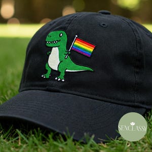 Cute Dinosaur Pride Hat, LGBTQ Embroidered Rainbow Flag Cap, Funny Ally Parade Hat, Pride Month Gift, Equality Festival Cap for All