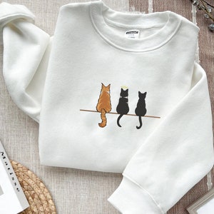 Bordado de gato personalizado, camisa bordada personalizada con tu foto de mascota, bordado para amantes de los gatos, regalo para ella, bordado de retrato de mascota,