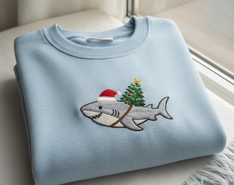 Whale Shark Christmas Embroidered Sweatshirt, Santa Ocean Animal Shirt for Women