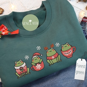 Cute Frog Christmas Tree Embroidered Sweatshirt, Christmas Animal Sweater, Xmas Frog Crewneck, Woman Holiday Shirt, Frog Lover Shirt