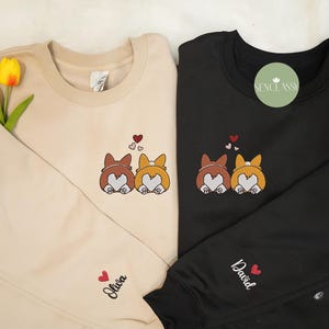 Spersonalizowana bluza z haftem "Corgi Butt For Couple Valentine", pasujący sweter, koszulka dla mamy i taty Corgi, prezent walentynkowy dla miłośnika psów