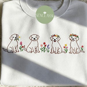 Cute Labradors With Wildflower Embroidered Sweatshirt, Lab Mom Crewneck, Floral Dog Mom Shirt, Dog Lover Gift, Lab Mama Hoodie For Dog Owner