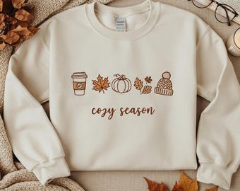 Cozy Season Embroidered Sweatshirt, Cozy Season Sweatshirt, Autumn Sweatshirts, Sweatshirts for Her, Fall Sweatshirt, Cozy Autumn Shirt