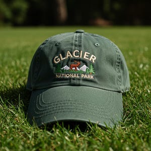 Glacier National Park Embroidered Baseball Hat, Washed Vintage Hiking Cap, Outdoor Adventure Hat, National Park Gift for Hiker, Father&#39;s Day