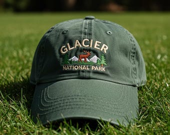 Glacier National Park Embroidered Baseball Hat, Washed Vintage Hiking Cap, Outdoor Adventure Hat, National Park Gift for Hiker, Father's Day