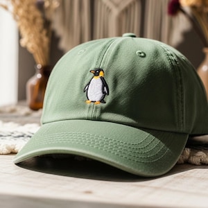 Penguin Embroidered Cap, Wildlife Aquatic Bird Hat for Men & Women Nature Lover Gift | Vintage Corduroy Baseball Cap | Personalized Penguin