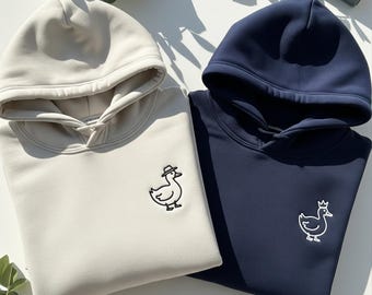 Embroidered Duck Couple Sweatshirt | Cute Minimalist Matching Hoodies Christmas Couple Set for Couple