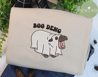 Cute Baby Hippo Moo Deng Bouncy Pig in Thai Hippopotamus Embroidered Sweatshirt, Hippo Lovers, Pygmy Hippo Moo Deng Shirt, Funny Hippo Tee