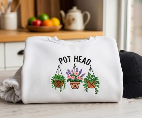 Pot Head Embroidered Shirt, Funny Plant Lover Shirt, Crazy Plant Lady Tee, Gardening Shirt, Plant Mom Gift, Plant Lover Gift Succulent Shirt