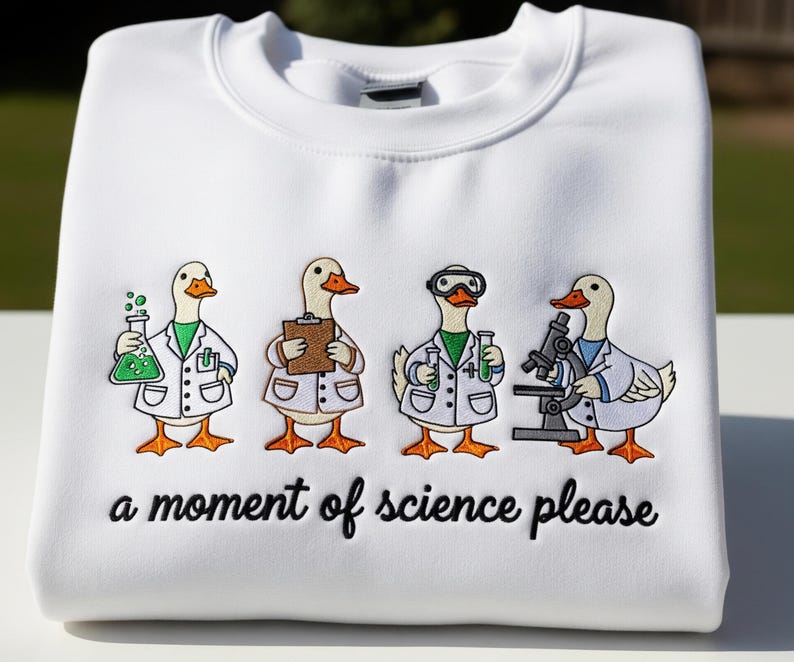 Science Sweater Drawing Funny Science Embroidered Sweatshirt– Duck Scientists Sweater – STEM ...