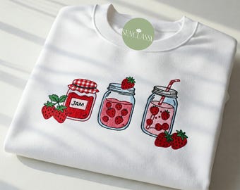 Embroidered Strawberry Shirt, Cute Strawberry Jam Sweatshirt, Fruit Lover Gift, Aesthetic Cottagecore Tee, Summer Farmer Market Vibes