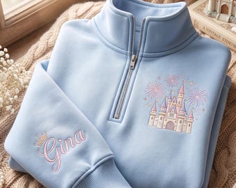 Personalized Princess Castle Embroidered Sweatshirt, Fairytale Crewneck, Gift for Girls