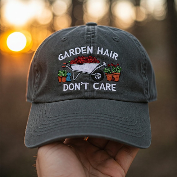 Garden Hair, Don't Care Embroidered Hat - Plant Lover's Cap, Nature-Inspired Baseball Hat for Gardening, Nature Lover gift for Plant Mom
