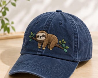 Sleeping Sloth Embroidered Baseball Hat, Sloth Dad Cap, Animal Lover Gift