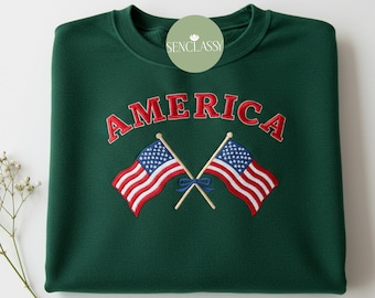 Broderad skjorta med amerikansk flagga och rosett, kokett-t-shirt med amerikansk flagga, patriotisk skjorta för kvinnor, minnesdagsskjorta