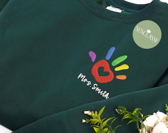 Geborduurd lerarensweater, gepersonaliseerd cadeau leraar naam, aangepast terug naar school-shirt, geborduurde hoodie leraar waardering