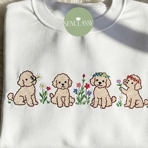 プードルの花柄犬ママ刺繍スウェットシャツ、プードルギフト、プードルスウェットシャツ、プードル犬ママ、トイプードル、スタンダードプードル、プードルセーター