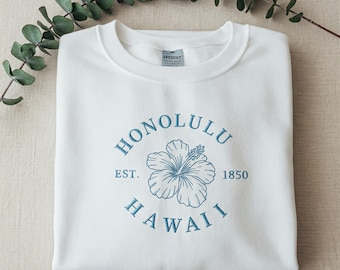 Embroidered Hawaii Crewneck Sweatshirt, Embroidered Aloha Sweatshirt, Tropical Beachy Crewneck, Embroidered Hibiscus, Embroidered Honolulu