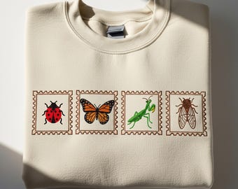 Koszulka z haftowanym owadem, vintage'owym nadrukiem owadów, bluza z nadrukiem ćmy, prezentem dla miłośników owadów, estetyką natury i owadów