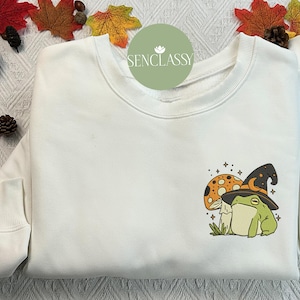 Embroidered Cute Mushroom Frog Sweatshirt, Witchy Frog Shirt, Wizard Frog, Frog Halloween Shirt, Frog Lover Gift, Animal Lover, Fall Shirt