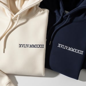 Embroidered Anniversary Date Sweatshirt, Roman Numerals Couples Hoodie, Personalized Engagement, Anniversary, Valentine&#39;s Day Gift