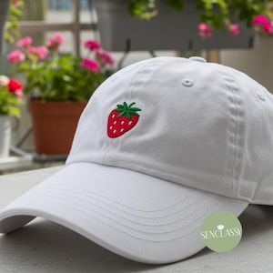 Strawberry Embroidered Baseball Hat, Cute Fruit Cap for Women, Summer Hat, Kawaii Embroidered Cap Gift for Her, Strawberry Gift for Mom