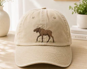 Moose Embroidered Baseball Hat, Wildlife Dad Cap, Nature Lover Gift, Forest Animal Hat